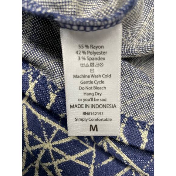 LuLaRoe Julia fitted short sleeve dress blue cream geometric pattern women's Med - Picture 5 of 5